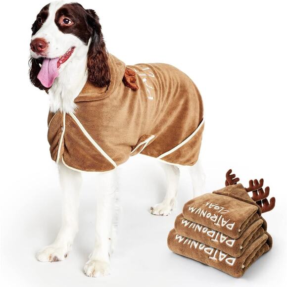 Dog Size Medium Adjustable Reindeer Hooded Bath Robe Fast Dry Microfiber Towel - Picture 2 of 10